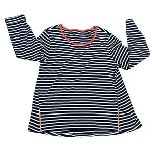 Talbots Nautical Striped Cotton Top L Zip Detail Coastal Classic Old Money